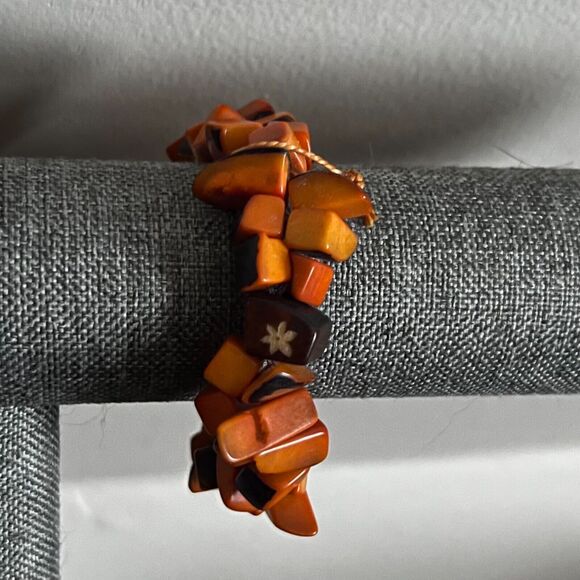 Unbranded Women's Orange Tagua Nut Rectangular Bead Stretch Bracelet NWOT - Picture 9 of 12